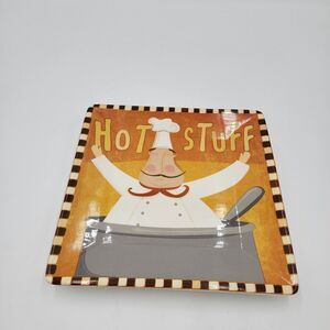 Square One Fat Chef In Pan Porcelain Serving Plate Hot Stuff 8"x8" Italian Retro